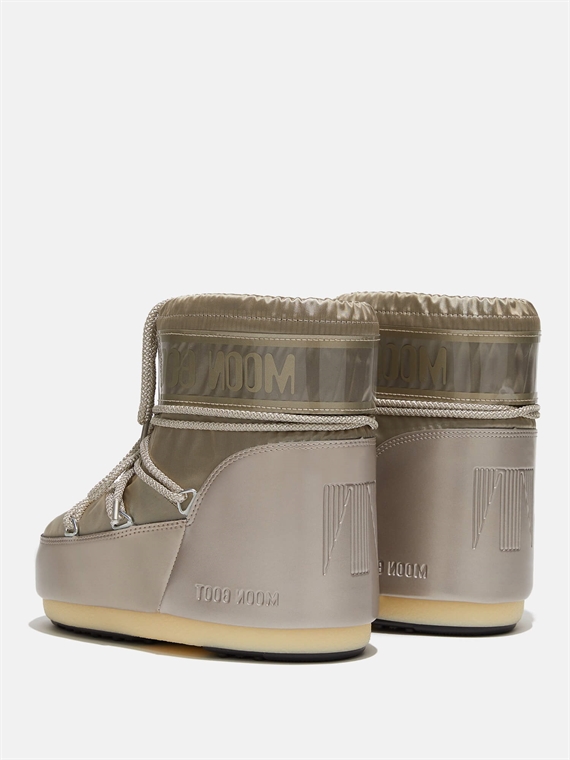 Moon Boot Icon Low Glance Platinum Satin Boots 